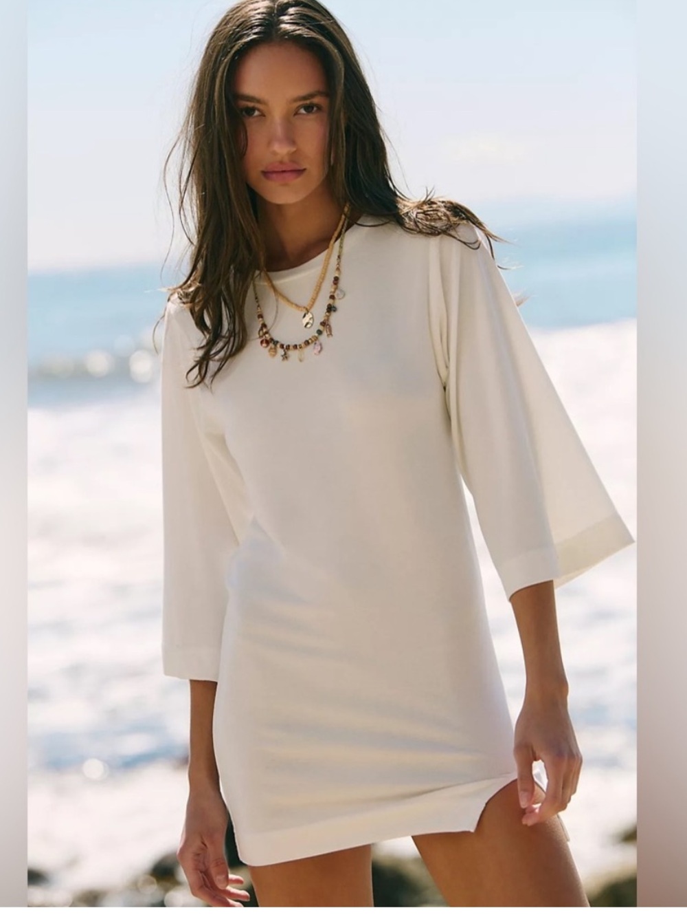 FREE PEOPLE FREE-EST Good Feels Ashton White Long Sleeve Tee Shirt Mini Dress